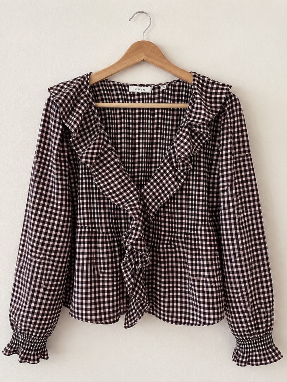 DOÊN Delphine Plaid Ruffle Hardy Top XXS